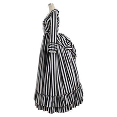 Elegant Halloweez Hollow Katrina Van Tassel Striped Dress for Cosplay and Events - Halloweez
