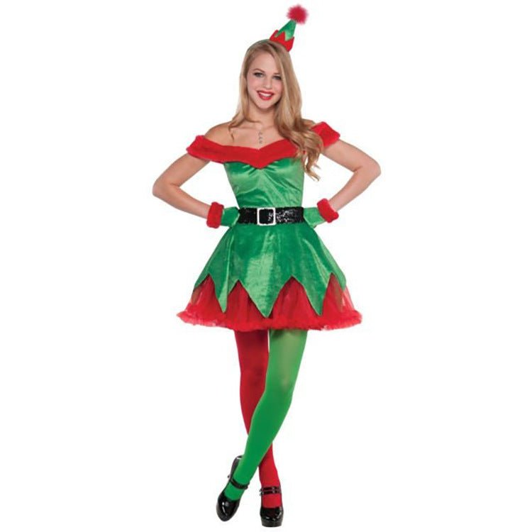 Elegant Red and Green Christmas Tree-Shaped Christmas Clothes - Halloweez Merry Christmas Uniforms - Halloweez