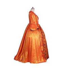 Halloweez Orange Brocade Rococo Dress with Floral Chest Band - A Vibrant Medieval-Inspired Outfit - Halloweez