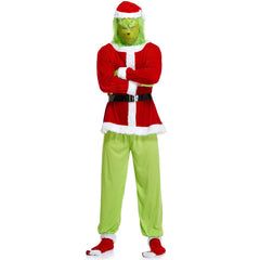 Halloweez Grinch Green Hair Christmas Outfit for Men - Santa Claus Inspired Clothing - Halloweez