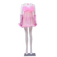 Stunning Pink Halloweez Fembot Cosplay Costume | Women's Robot Outfit with Feathered Lingerie - Halloweez