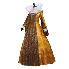 Elegant Stand Collar Elizabethan Cosplay Costume | Gold Medieval Ball Gown Dress for Royal Events - Halloweez