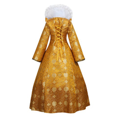 Elegant Stand Collar Elizabethan Cosplay Costume | Gold Medieval Ball Gown Dress for Royal Events - Halloweez