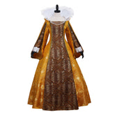 Elegant Stand Collar Elizabethan Cosplay Costume | Gold Medieval Ball Gown Dress for Royal Events - Halloweez
