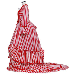 Halloweez Mrs. Lovett Cosplay Costume – Elegant Victorian Bustle Dress with Red and White Stripes for Women - Halloweez