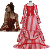 Halloweez Mrs. Lovett Cosplay Costume – Elegant Victorian Bustle Dress with Red and White Stripes for Women - Halloweez