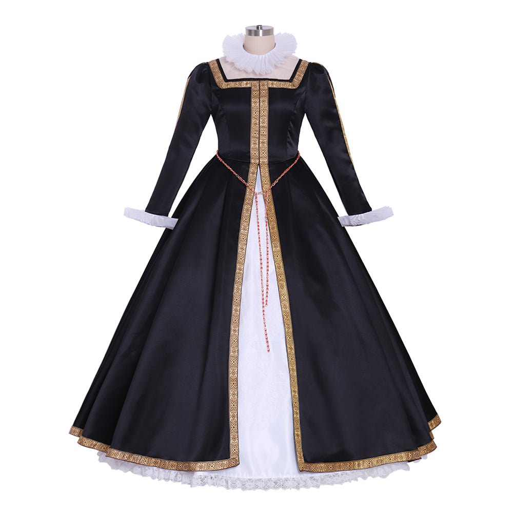 Halloweez Queen Elizabeth Tudor Cosplay Costume | Elegant Black-White Women's Tudor Ball Gown for Historical Events - Halloweez