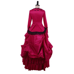 Halloweez Victorian Bustle Gown | Gothic Edwardian Southern Belle Vintage Rose Red Long Tail Dress - Halloweez