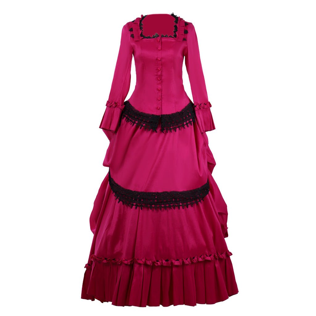 Halloweez Victorian Bustle Gown | Gothic Edwardian Southern Belle Vintage Rose Red Long Tail Dress - Halloweez