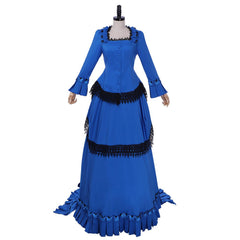 Elegant Victorian Bustle Gown Dress | Blue Medieval Renaissance Dress by Halloweez - Halloweez