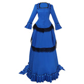 Elegant Victorian Bustle Gown Dress | Blue Medieval Renaissance Dress by Halloweez - Halloweez