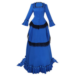 Elegant Victorian Bustle Gown Dress | Blue Medieval Renaissance Dress by Halloweez - Halloweez