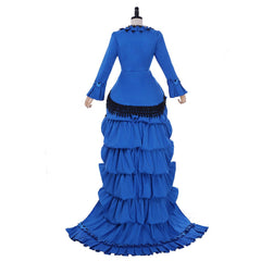 Elegant Victorian Bustle Gown Dress | Blue Medieval Renaissance Dress by Halloweez - Halloweez