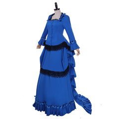 Elegant Victorian Bustle Gown Dress | Blue Medieval Renaissance Dress by Halloweez - Halloweez