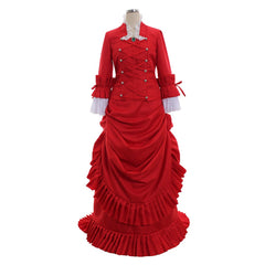Halloweez Victorian Red Bustle Ball Dress | 1860s Duchess Strap Gown for Elegant Historical Occasions - Halloweez