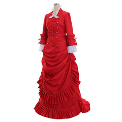 Halloweez Victorian Red Bustle Ball Dress | 1860s Duchess Strap Gown for Elegant Historical Occasions - Halloweez