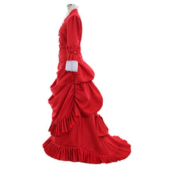 Halloweez Victorian Red Bustle Ball Dress | 1860s Duchess Strap Gown for Elegant Historical Occasions - Halloweez