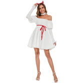 Elegant White Snowman Christmas Dress by Halloweez, Perfect for Festive Celebrations - Halloweez