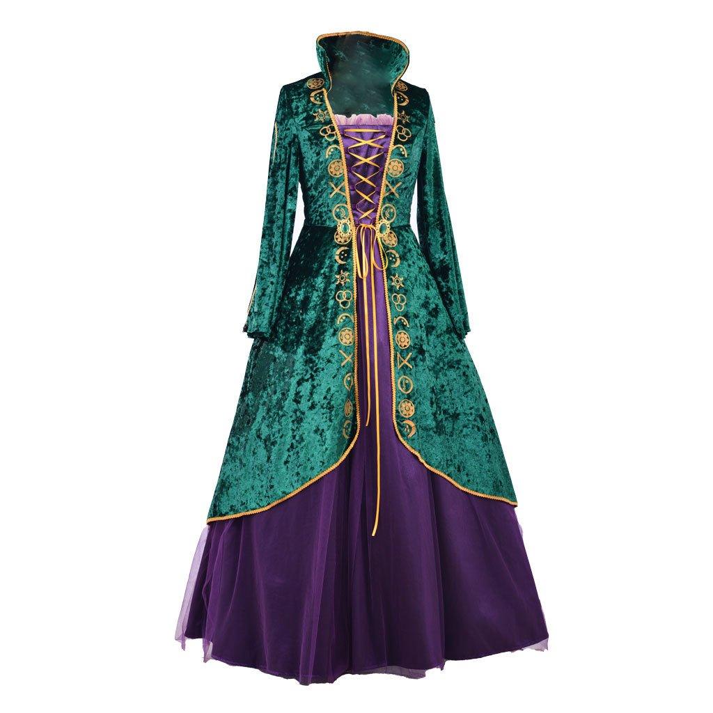 Halloweez Witch Cosplay Costume Dress | Elegant Medieval Green Renaissance Robe Set for Women - Halloweez