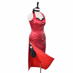 Women's Ada Wong Cosplay Costume - Halloweez Red Printed Cheongsam Dress | Resident Evil Movie - Halloweez