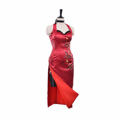 Women's Ada Wong Cosplay Costume - Halloweez Red Printed Cheongsam Dress | Resident Evil Movie - Halloweez