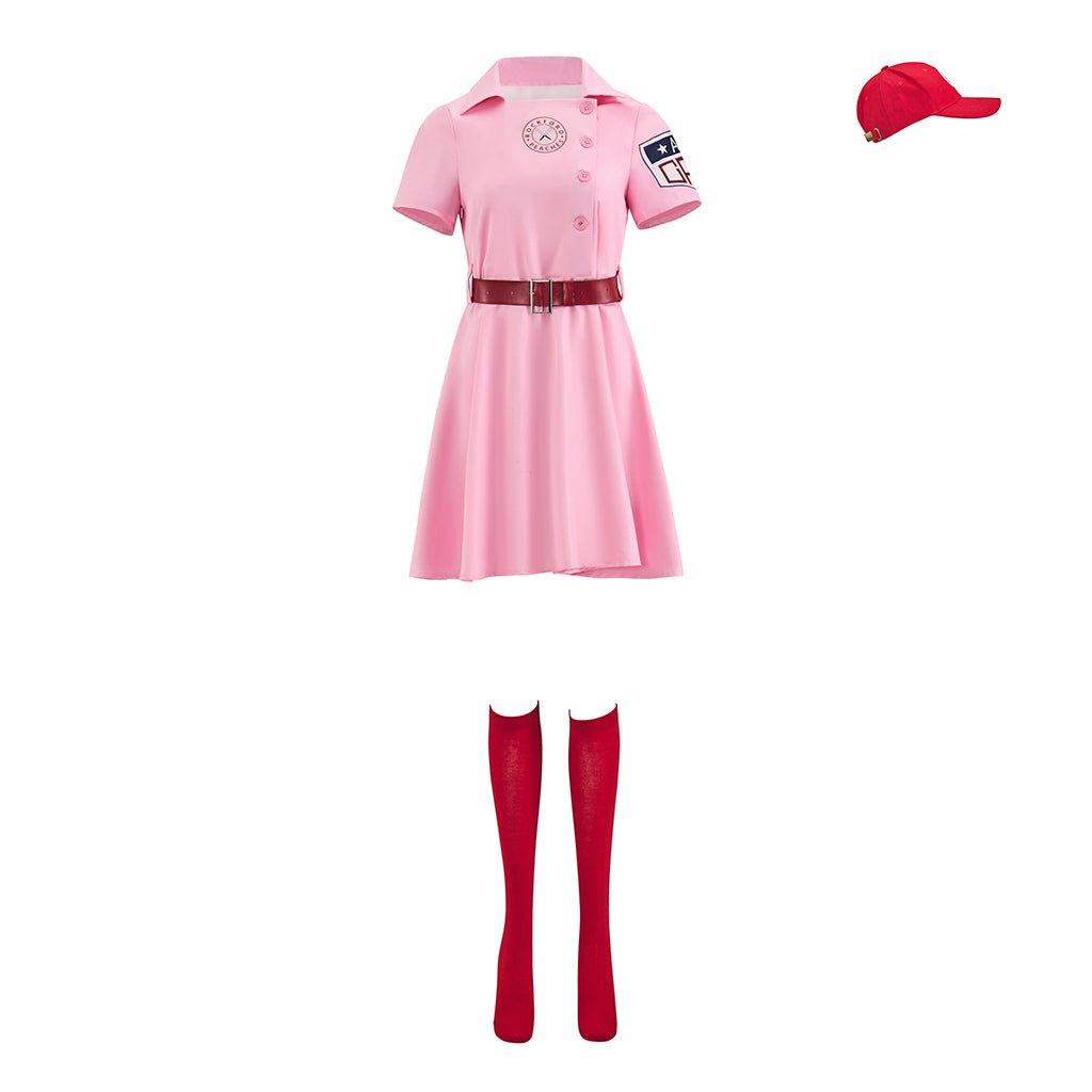 Women's Halloween Dottie Costume | Pink Baseball League Cosplay Set - Halloweez