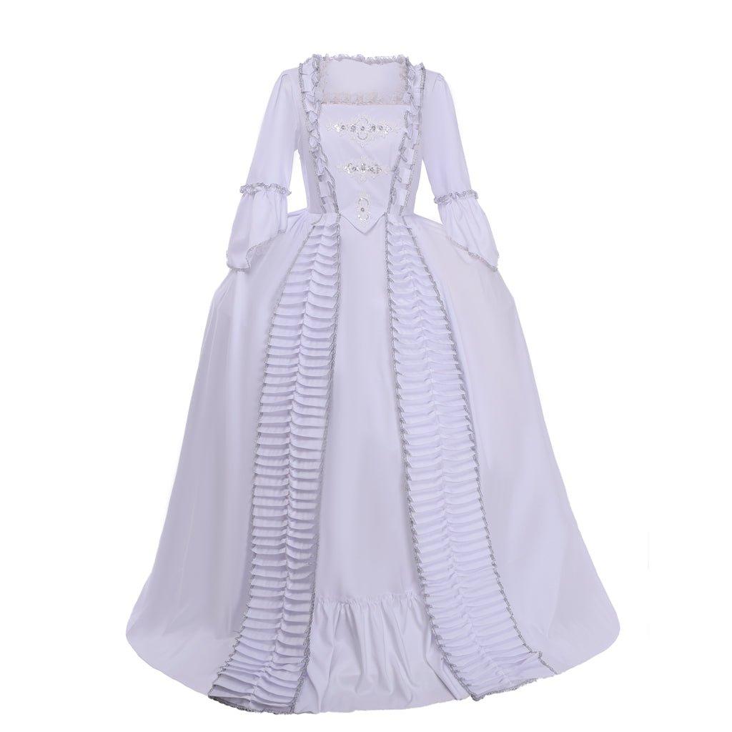 Women's Halloweez Marie Antoinette Cosplay Ball Gown Costume | 18th Century White Ruffle Sack-Back Rococo Dress - Halloweez