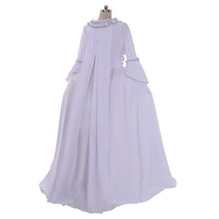 Women's Halloweez Marie Antoinette Cosplay Ball Gown Costume | 18th Century White Ruffle Sack-Back Rococo Dress - Halloweez