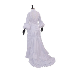 Women's Baroque Victorian Civil War White Dress | Elegant Bustle Ball Gown by Halloweez - Halloweez