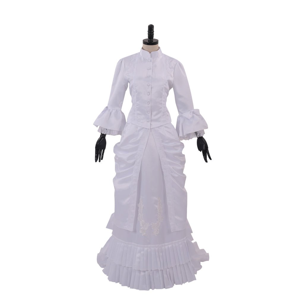 Women's Baroque Victorian Civil War White Dress | Elegant Bustle Ball Gown by Halloweez - Halloweez