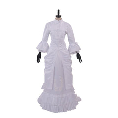 Women's Baroque Victorian Civil War White Dress | Elegant Bustle Ball Gown by Halloweez - Halloweez