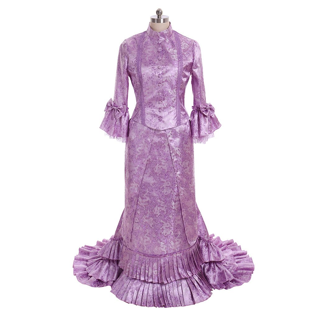 Women's Gothic Victorian Bustle Gown | Purple Medieval Dress by Halloweez - Halloweez