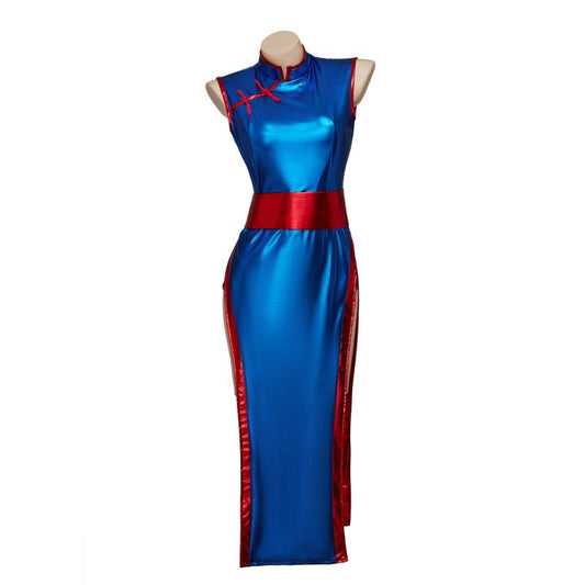 2023 Halloweez Cosplay Costume - Alluring Blue Cheongsam Set for Son Goku Anime Enthusiasts