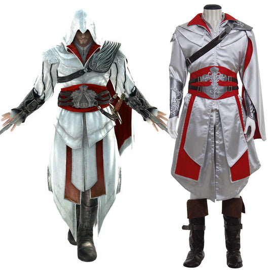 Assassin's Creed cosplay costumes showcasing Ezio, Connor, and Evie Frye