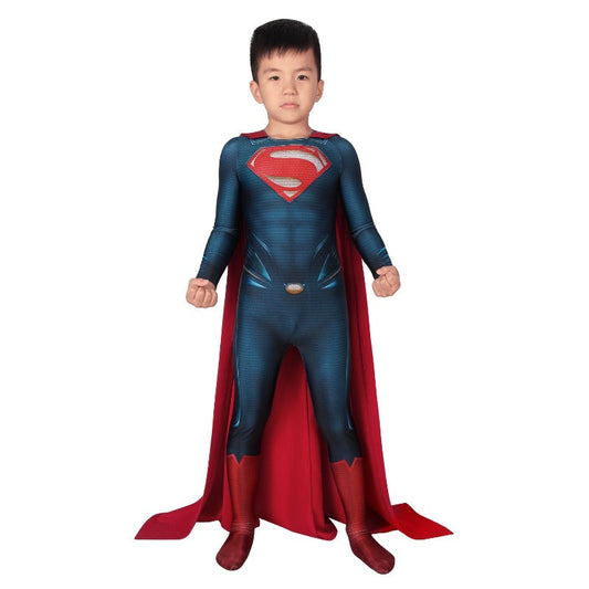 Superman and his son Jon Kent in their iconic costumes