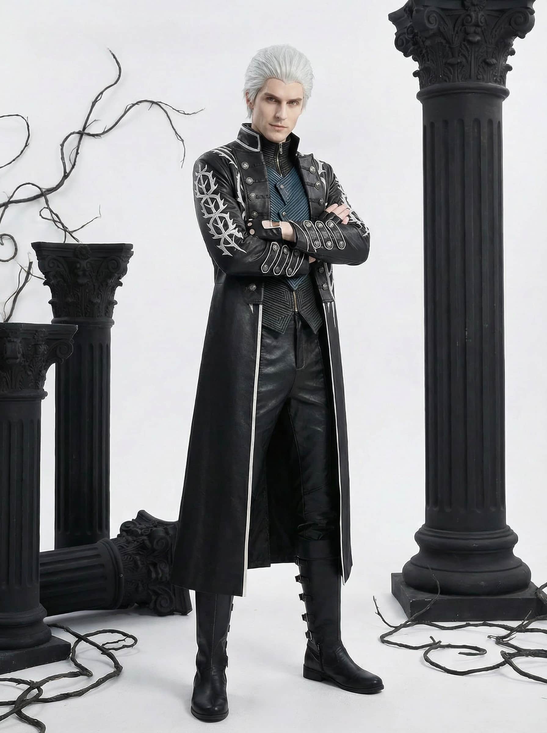 Devil May Cry 5 Vergil Cosplay Trench Coat, Men Full Set Halloween Cosplay Costume for Game Character Outfit - Halloweez