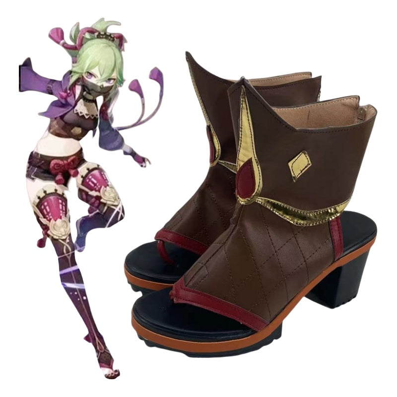 Genshin Impact Kuki Shinobu Cosplay Shoes for Anime Conventions and Performances - Halloweez
