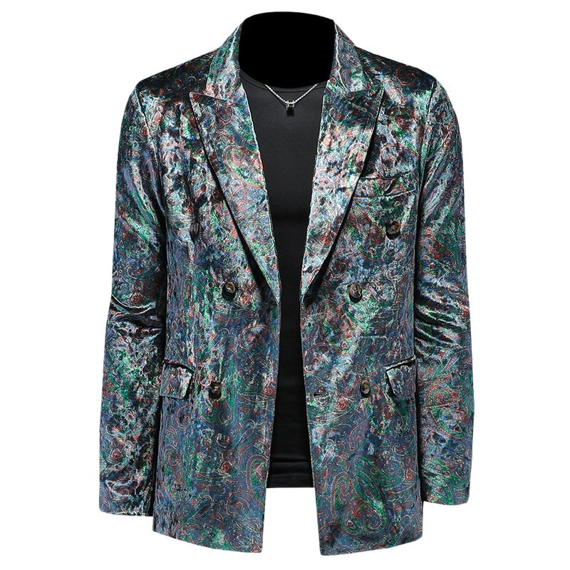 European Style Velvet Casual Blazer Men's Slim Fit Jacket 2024 Spring Autumn Single Breasted Patterned Suit Jacket Cosplay Costume - Halloweez