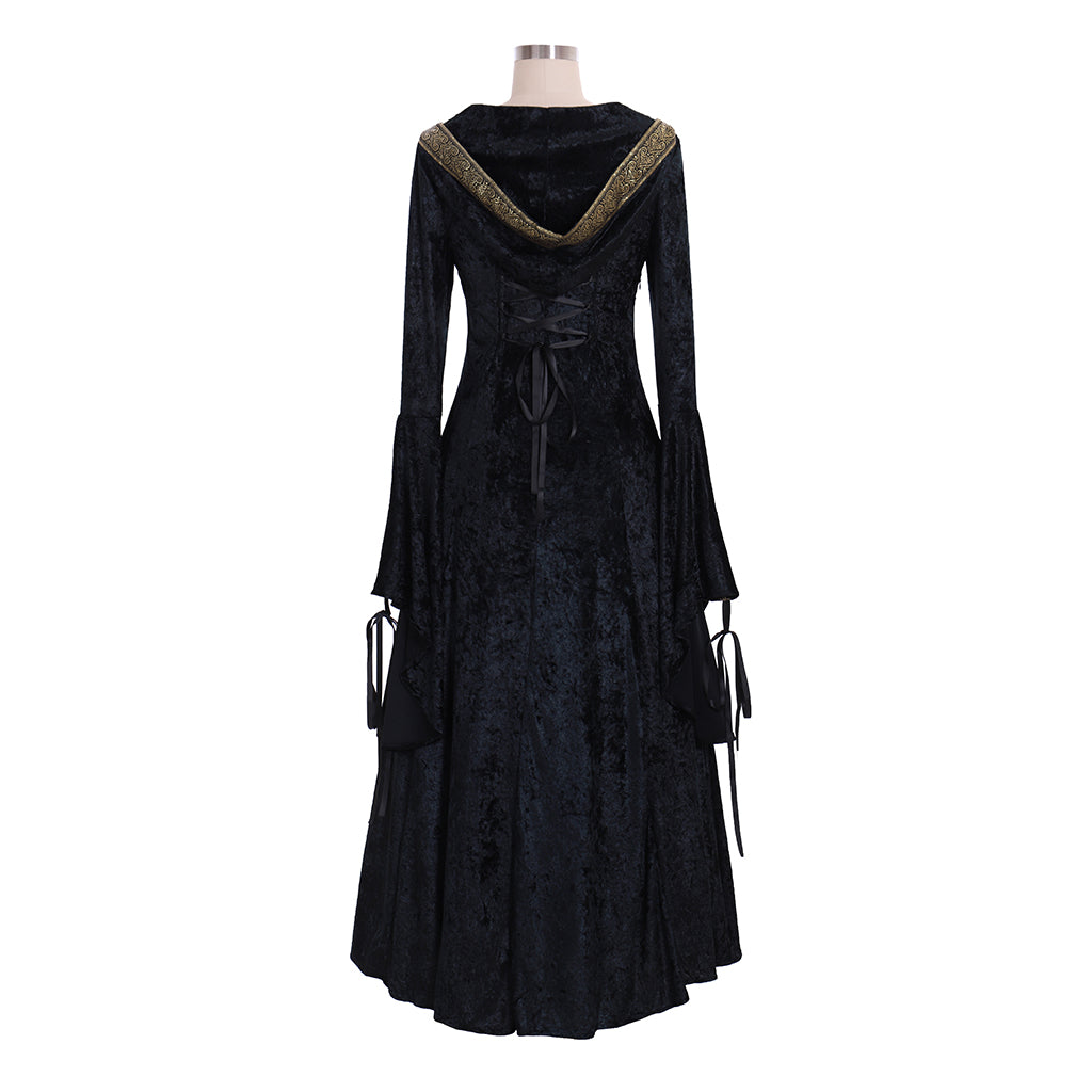 Costume de cosplay médiéval vintage élégant pour Halloween - Robe de sorcière gothique et vampire