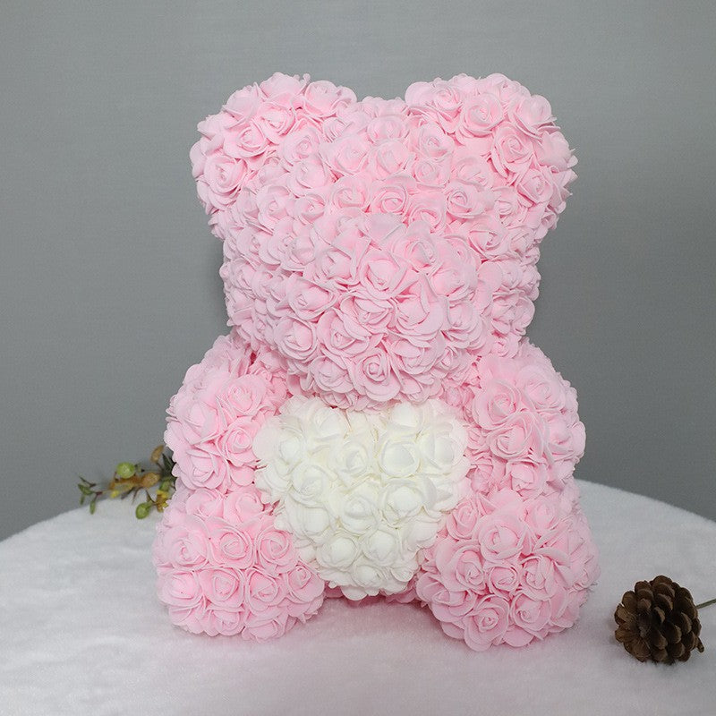 Romantic Halloweez PE Rose Bear Gift Set with Eternal Foam Rose, Lights, and Elegant Wedding Dress