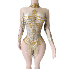 Singer Stage Costume Rhinestone Swimsuit One-Piece Triangle Panties Performance Outfit for Nightclub Stage Shows - Halloweez