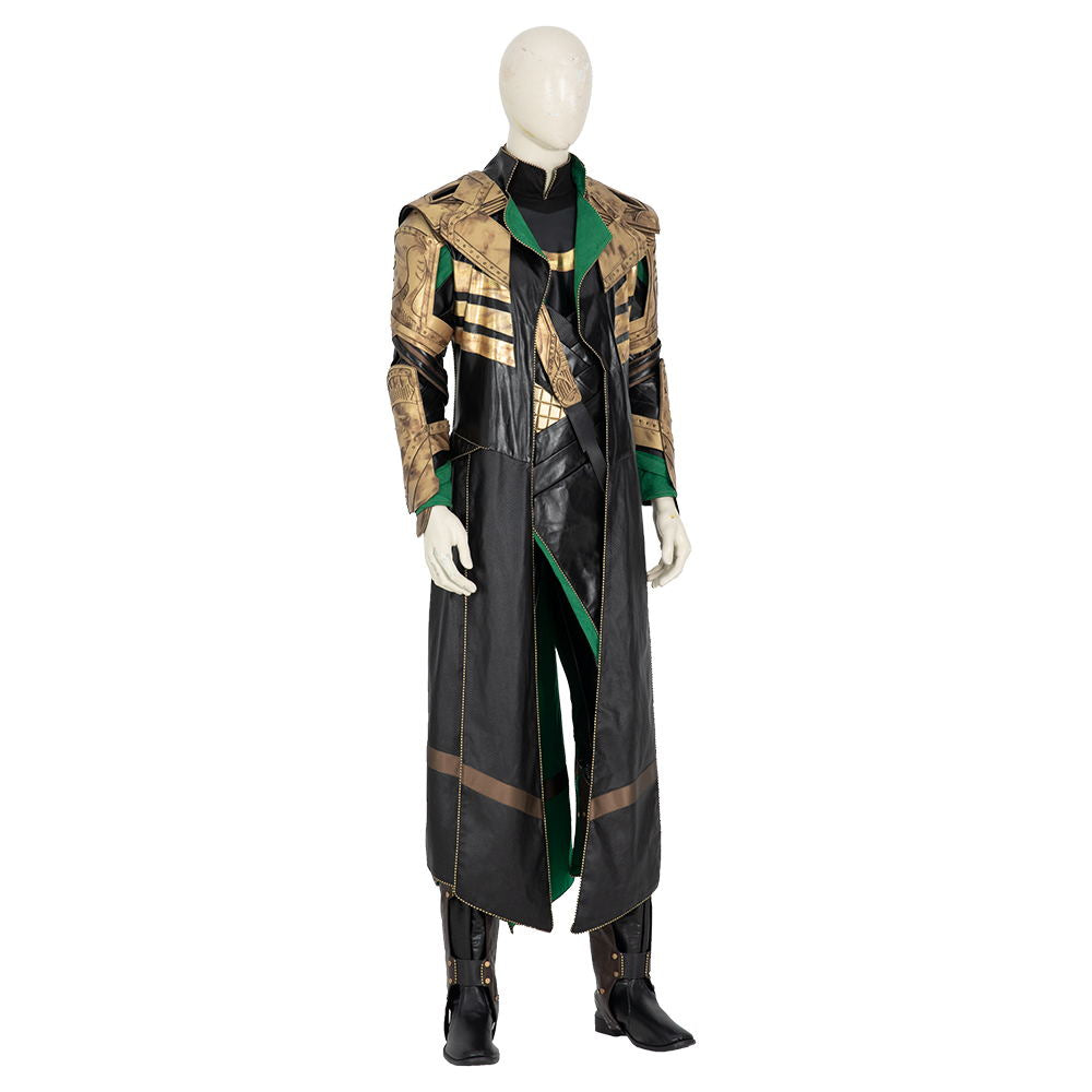 Premium Halloween Loki Cosplay Outfit, Battle Suit with Damaged Jumpsuit, Armor, and Helmet by Halloweez