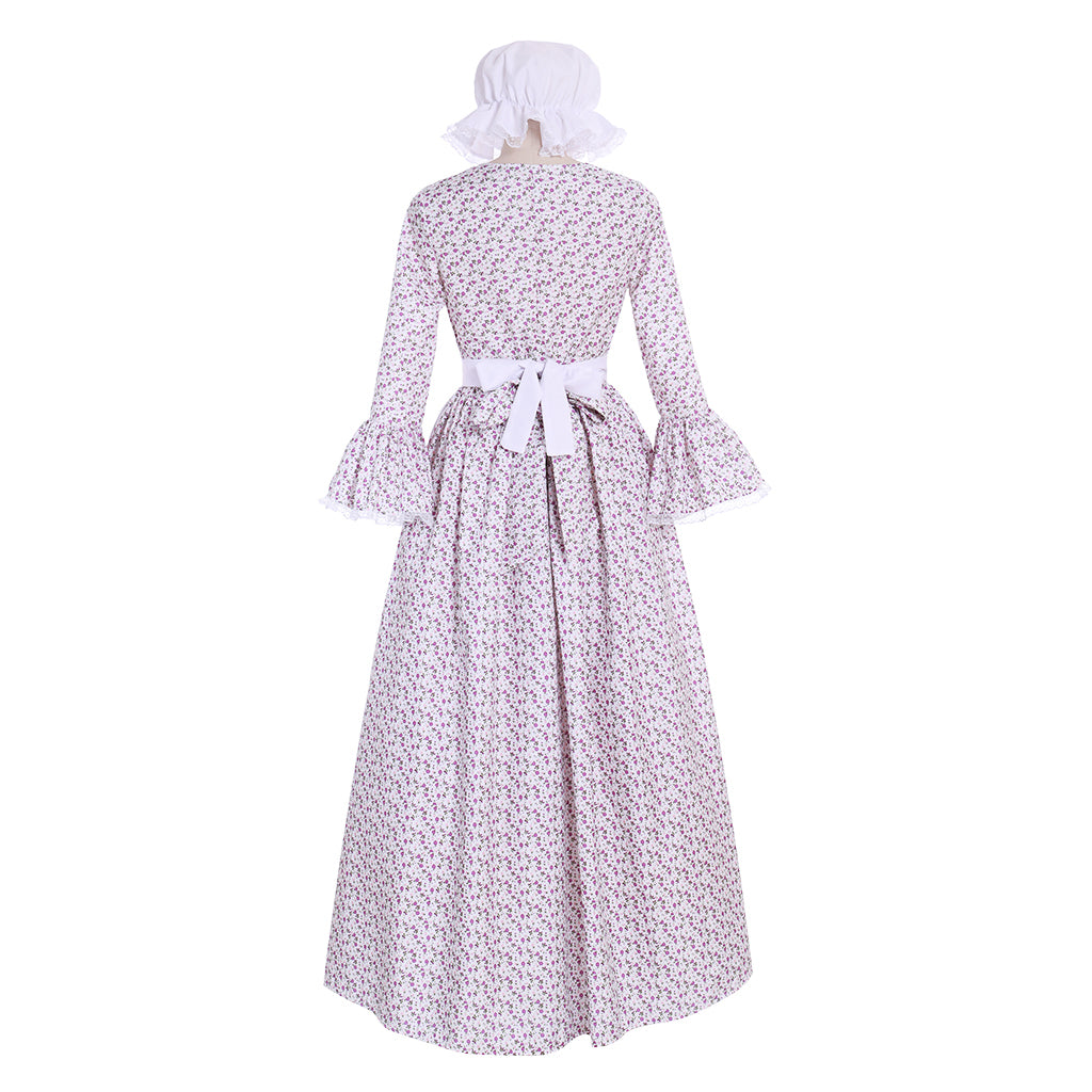 Elegant Victorian Pilgrim Wench Floral Prairie Dress – Women’s Colonial Dress by Halloweez