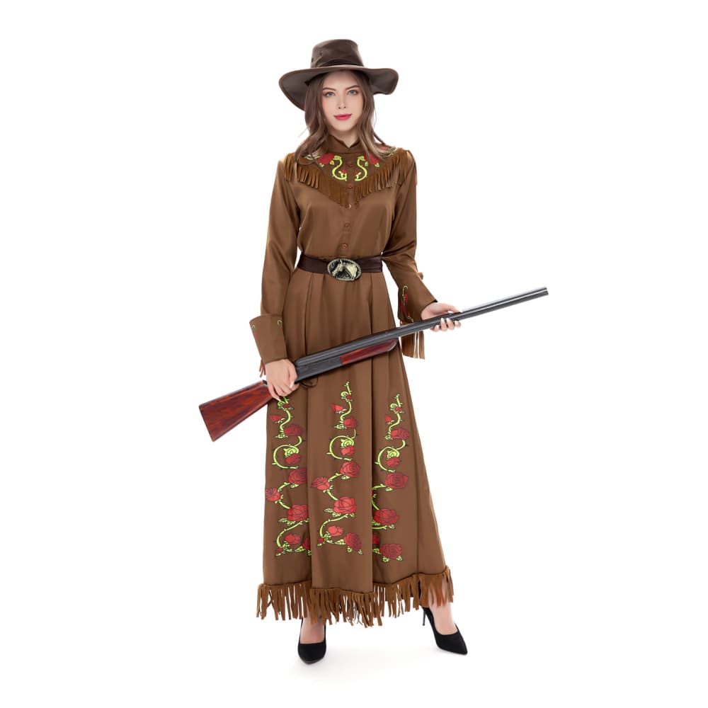 Western Cowboy Legendary Gunslinger Cosplay Costume for Halloween Party, Adult Hunter Outfit with Hat and Accessories - Halloweez