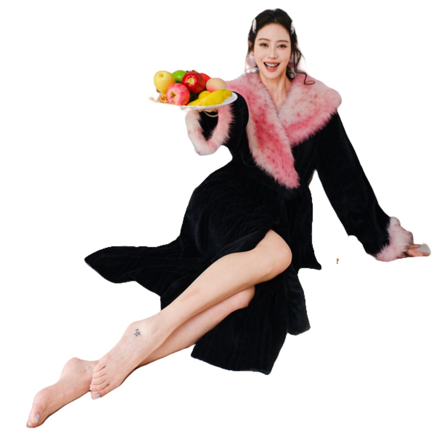 Leopard Print Contrast Color Flannel Robe Two-Piece Set: Cozy Winter Loungewear - Halloweez