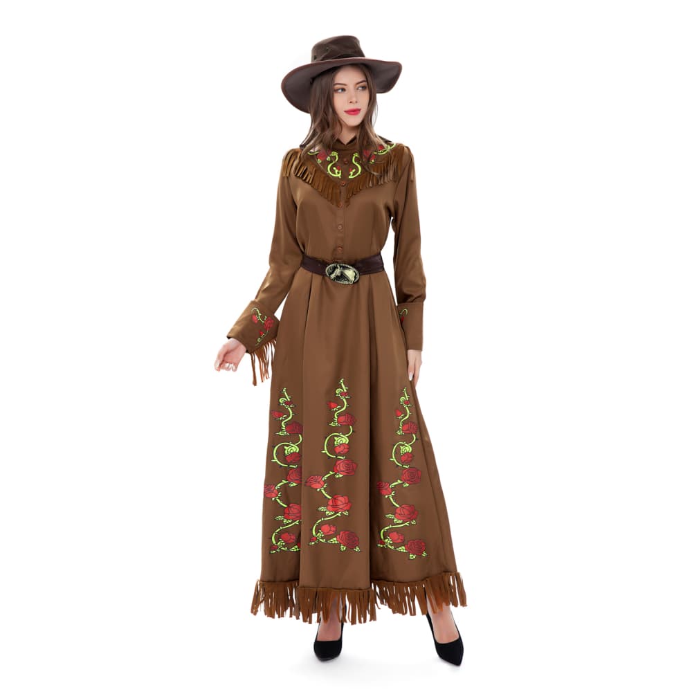 Western Cowboy Legendary Gunslinger Cosplay Costume for Halloween Party, Adult Hunter Outfit with Hat and Accessories - Halloweez