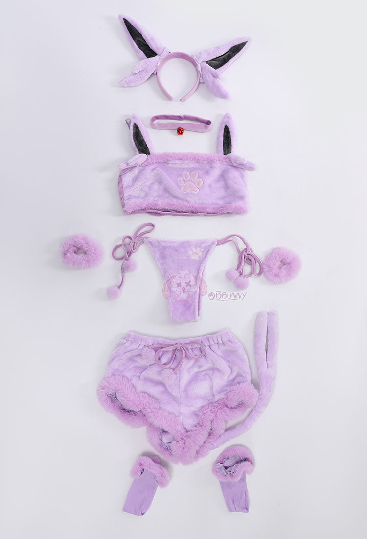 Espeon Pokémon Cosplay Costume, Cute Plush Two-Piece Pajama Set for Women - Halloweez