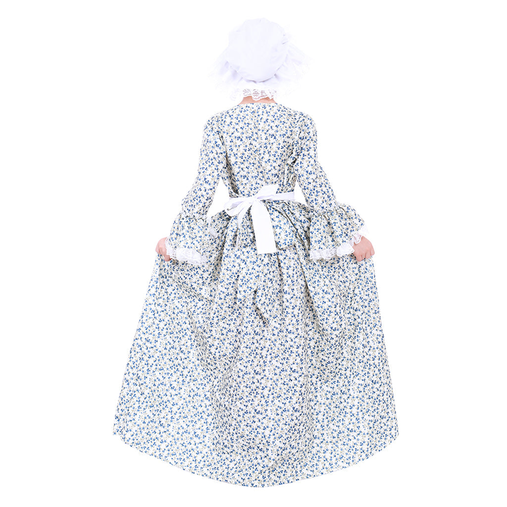 Elegant Vintage Countryside Floral Pioneer Bonnet Set - Halloweez Colonial Cosplay Dress