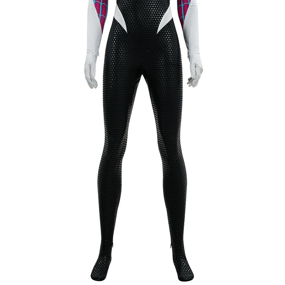 Upgraded Gwen Stacy Spider-Verse Cosplay Outfit, Color Block Embossed Full Set, Customizable Shoes - Halloweez