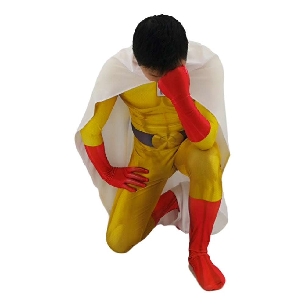 Anime One Punch Man Saitama Cosplay Costume for Adults and Kids - 3D Print Halloween Outfit - Halloweez